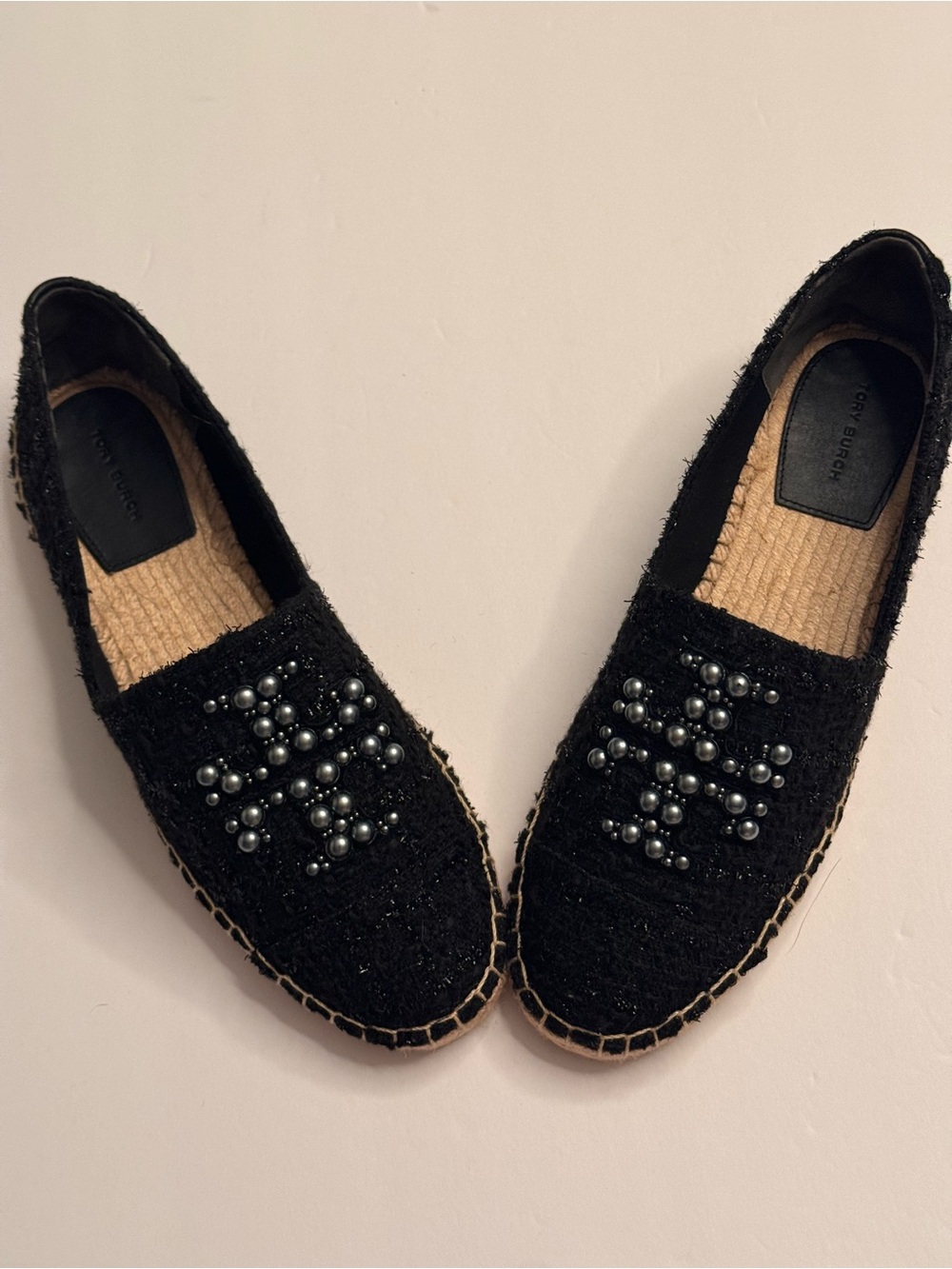 Tory Burch Pearl Logo Flat Willa Tweed Espadrilles
